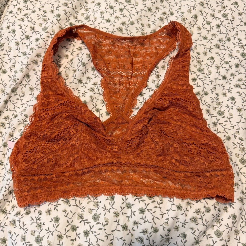 Victorias Secret Lg Burnt Orange Floral Lace Racerback Bralette Boho Layering